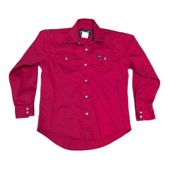 VTG WRANGLER KIDS Pearl Snap Red Western Shirt Large 10/12 Youth Brushpopper H - Picture 1 of 3